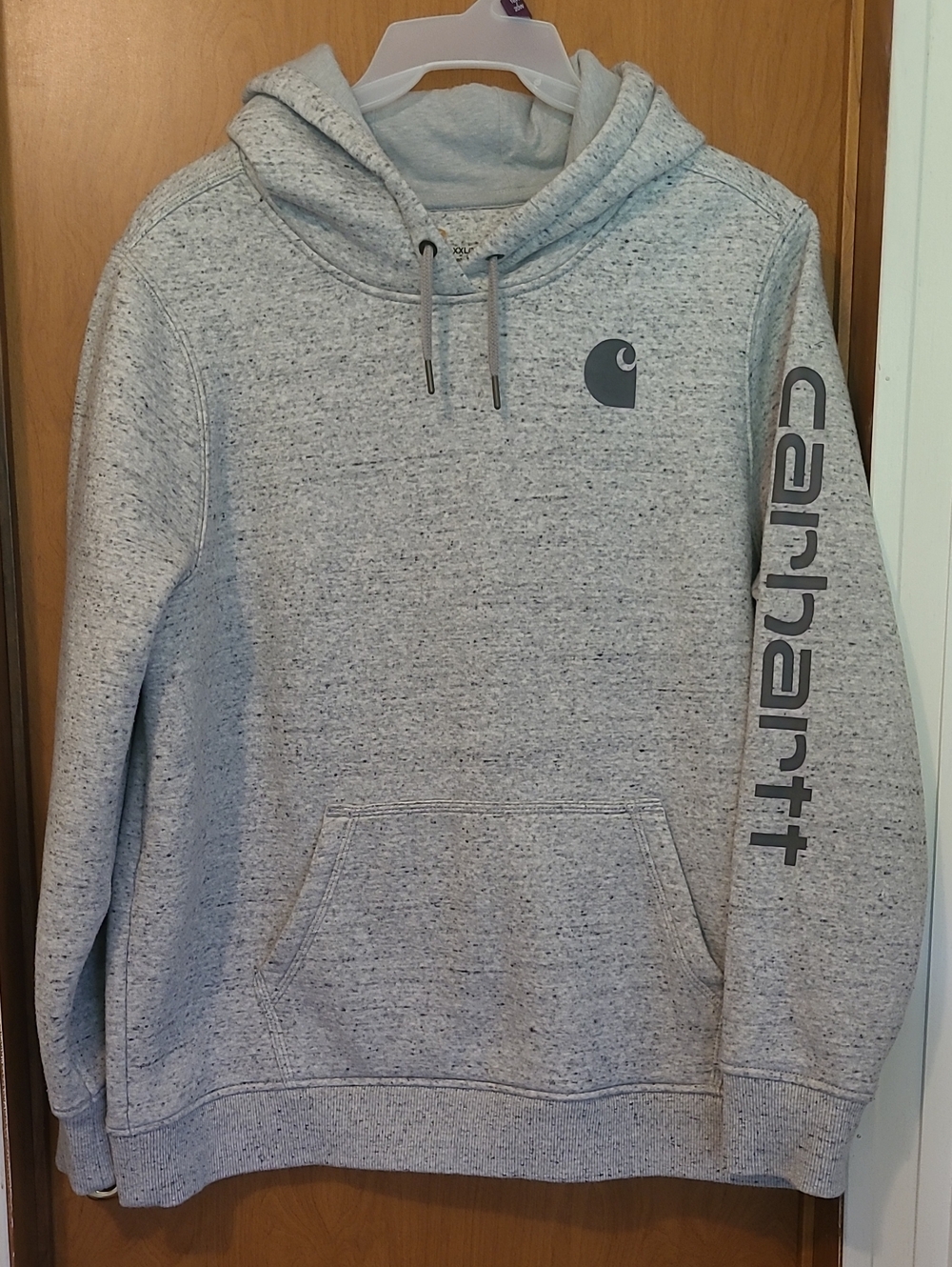 Carhartt Women's Light Heather Gray Pullover Hoodie with Sleeve Logo